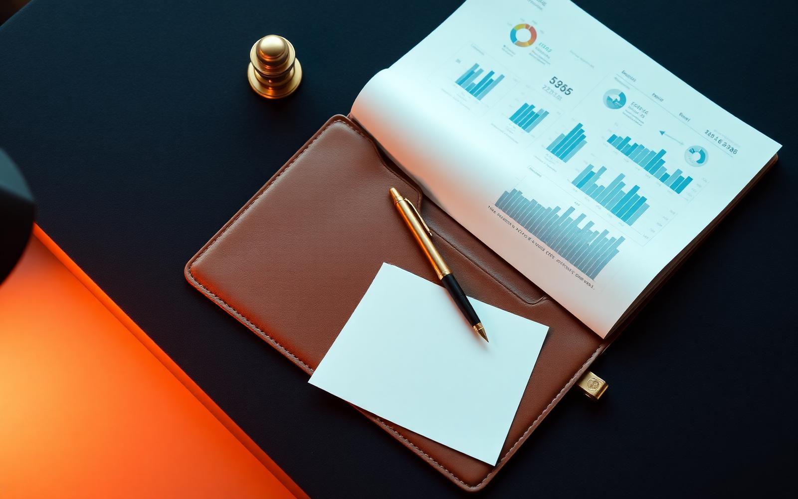 Underwriter's desk with charts and a leather portfolio