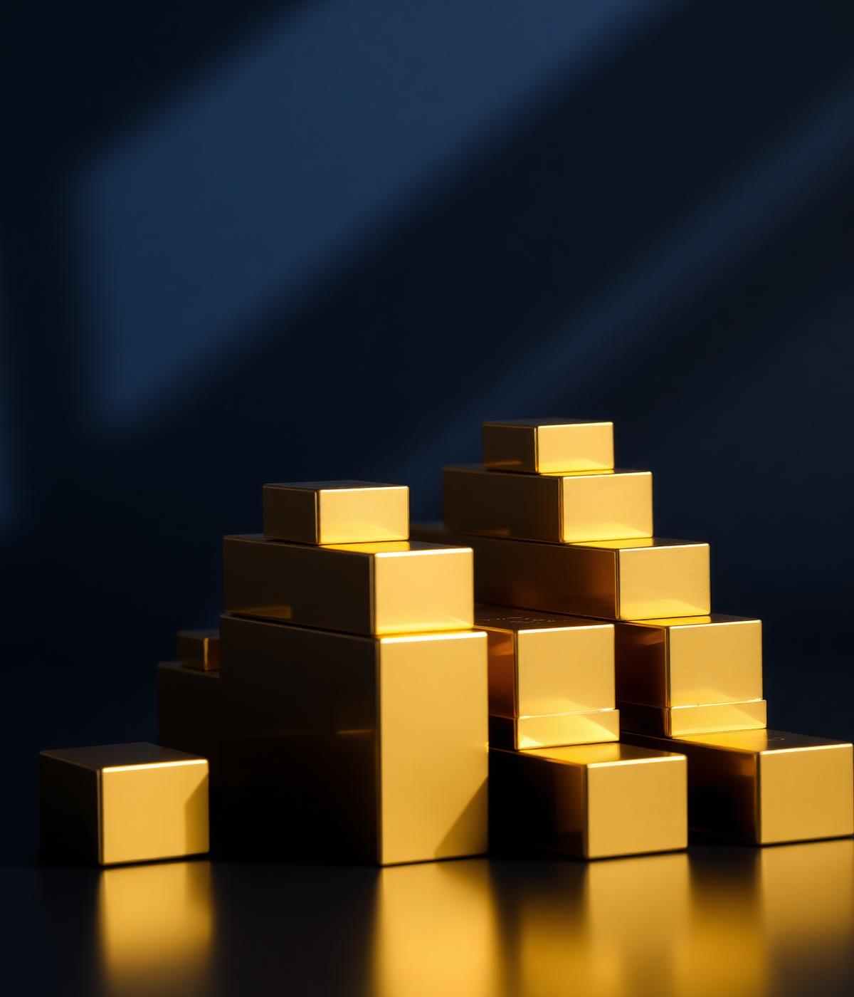 Stacked gold bars on a dark surface